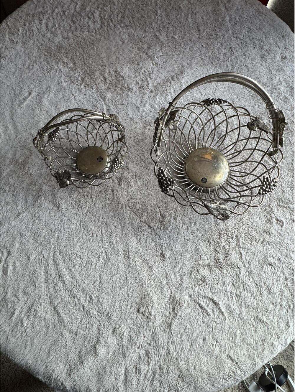 Goddinger Silver‎ Art Co. Vintage Silver Wire Baskets with Grapevine Motif